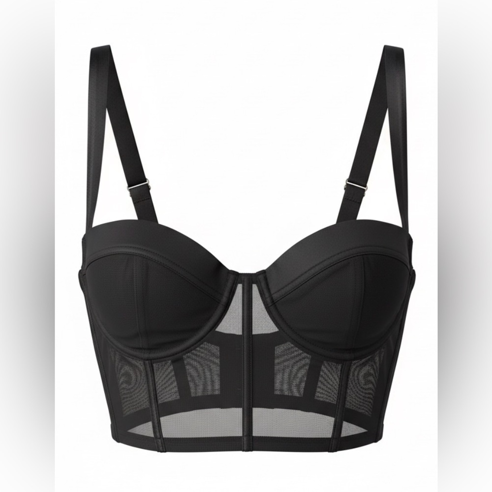 OH POLLY Black Mesh Sheer Corset Bra Crop Top in Size 4